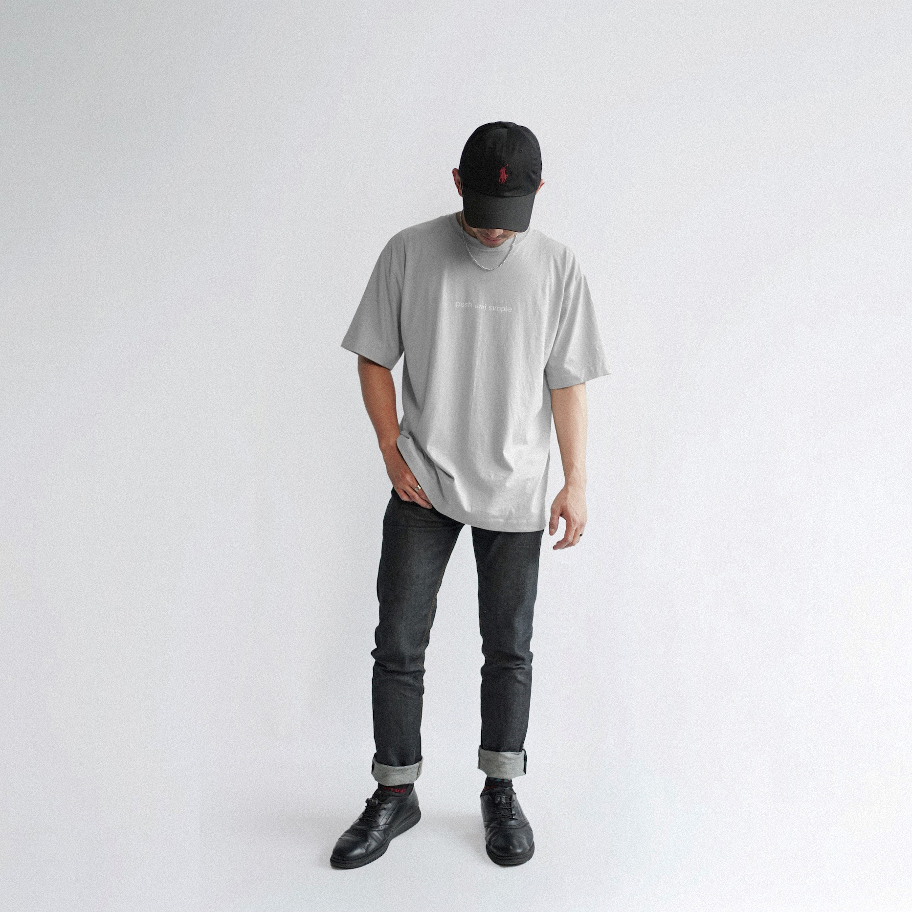 Signature Logo Oversized Text Print T Shirt – Light Grey