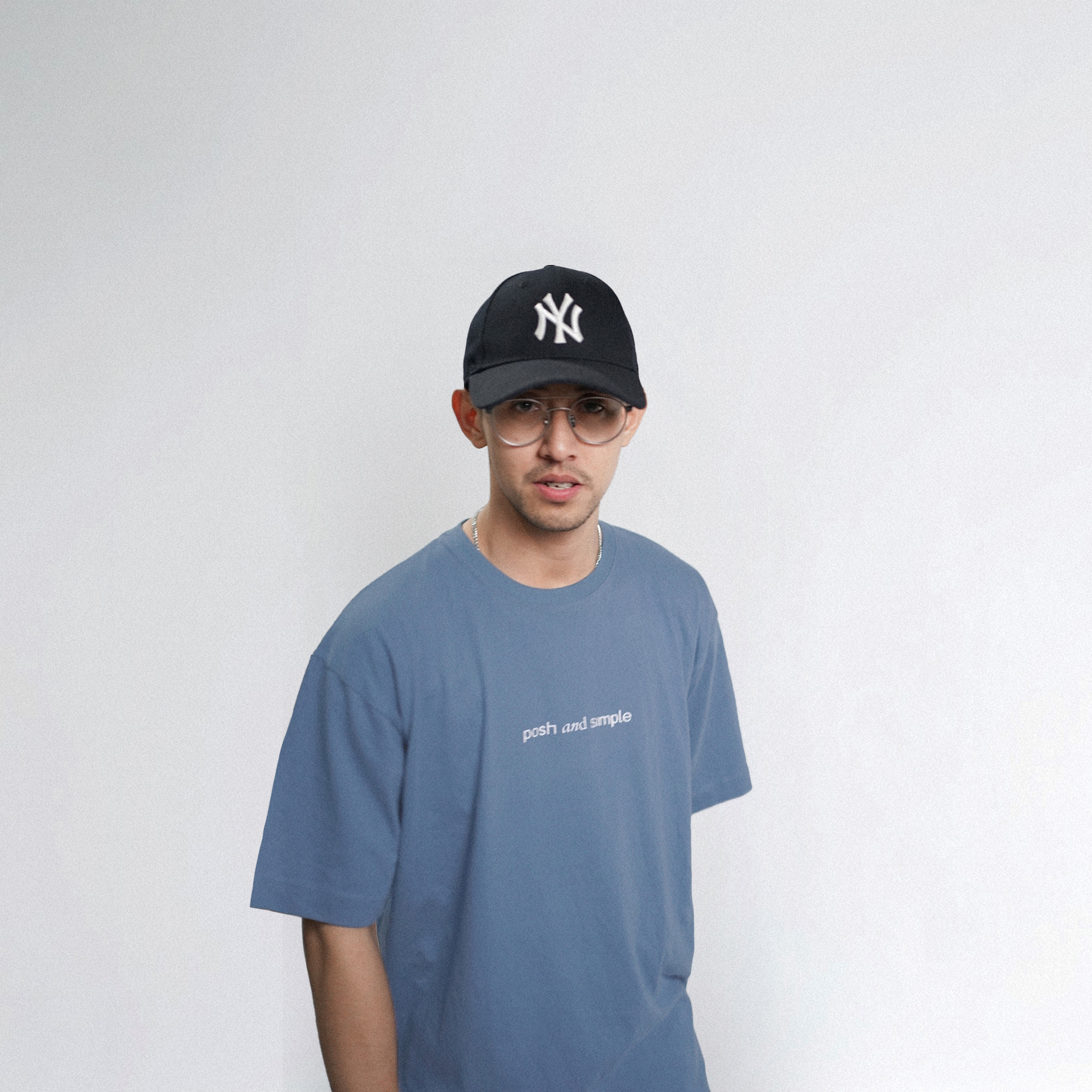 Signature Logo Oversized Text Print T Shirt – Steel Blue