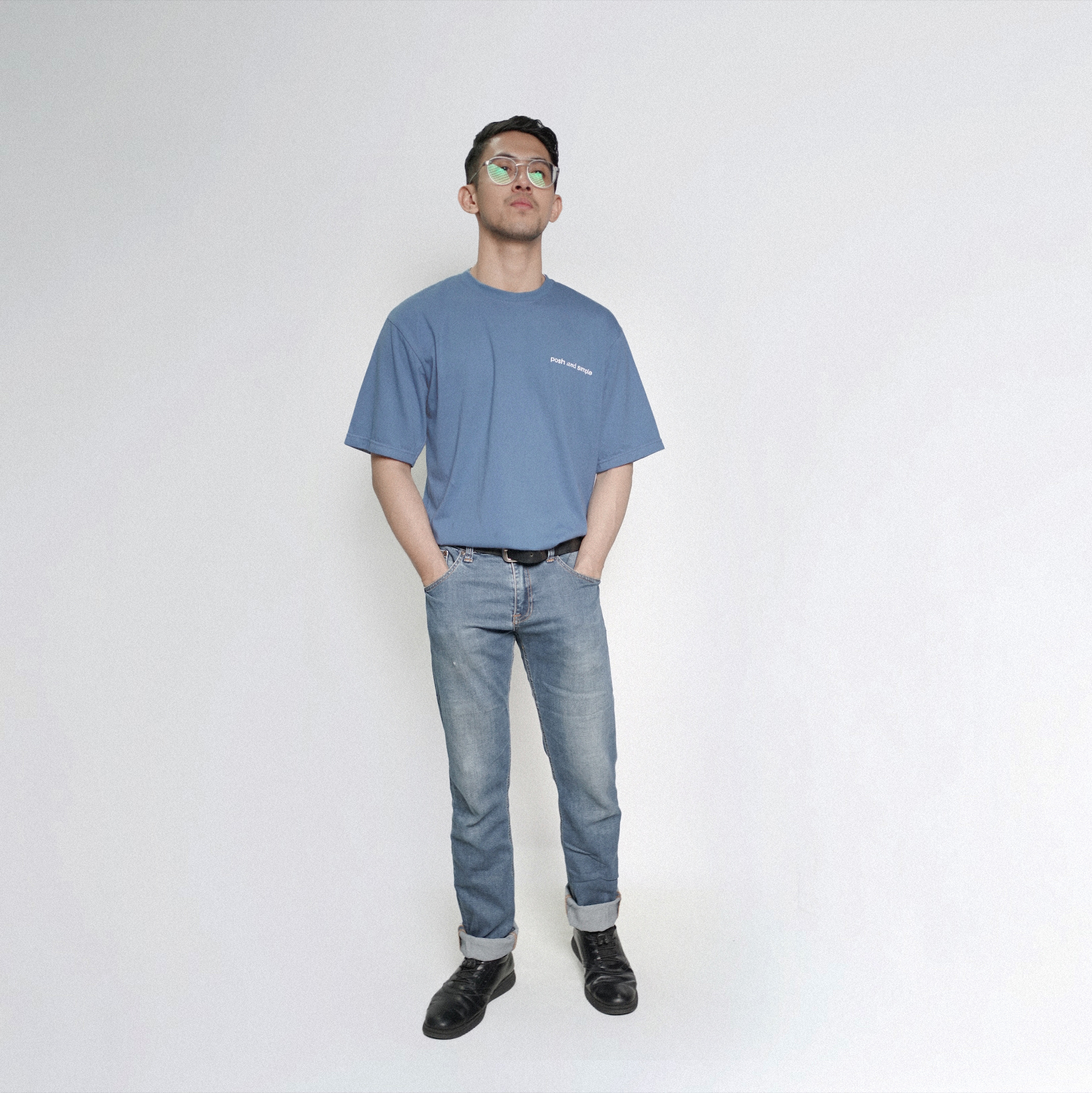 Signature Logo Relaxed Fit Text Print T Shirt – Steel Blue